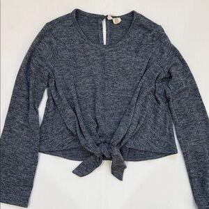 Sky and Sparrow Charcoal Tie-Front Blouse